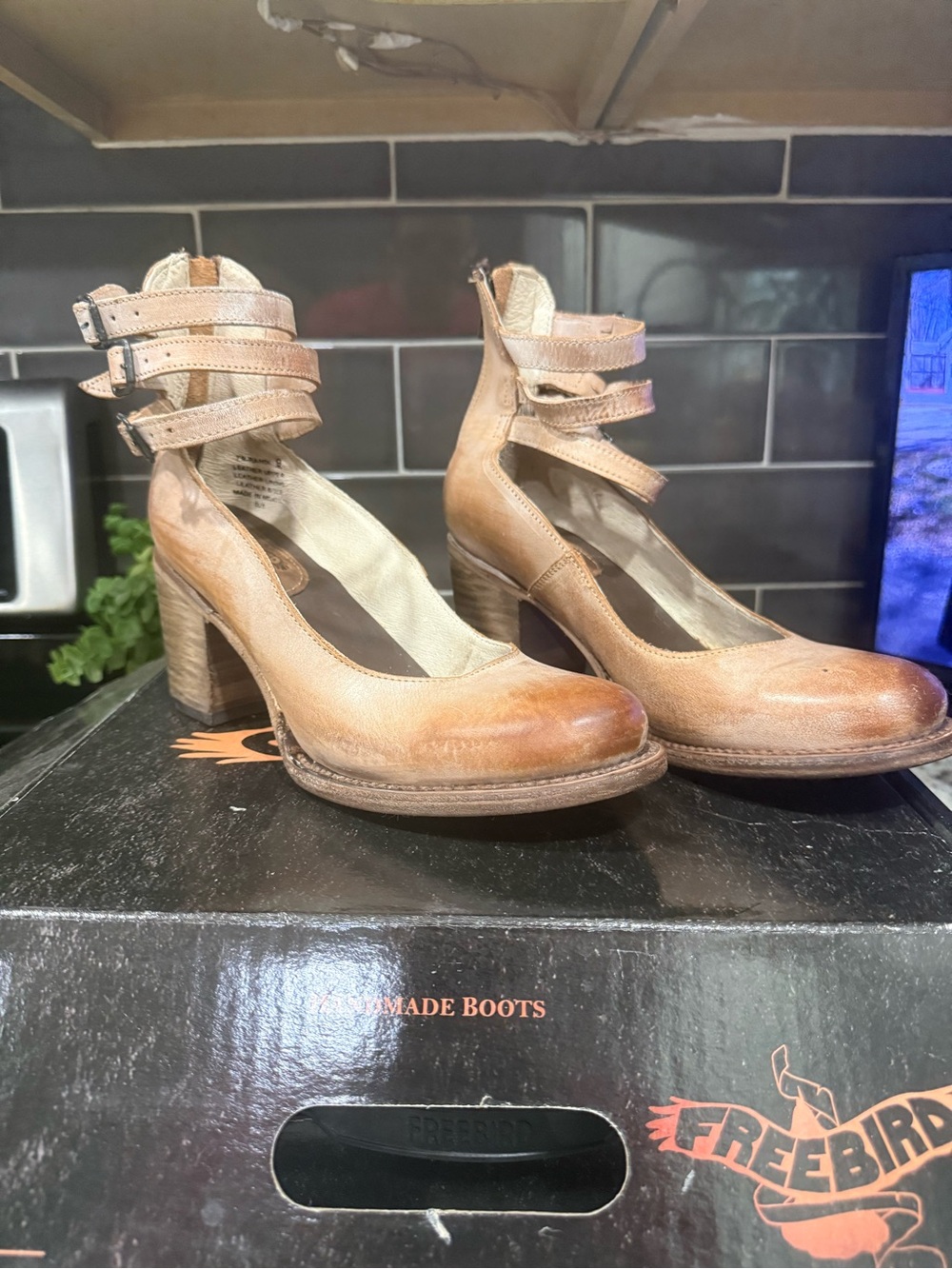 NIB Freebird by Steven Randi Distressed Tan Leather Pumps Size 9)